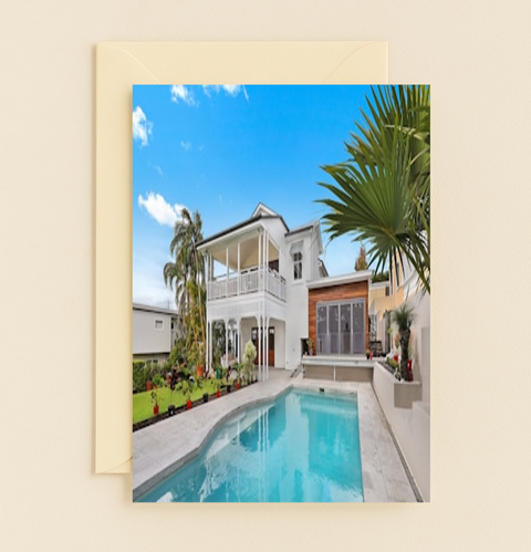 Funny Birthday Card Poolside Splash Pun Illustrated - Front