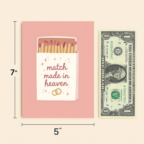 "Match Made in Heaven Wedding Card Modern Illustrated Design" - Size