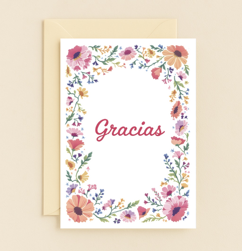 Thank You Greeting Card Floral Border Design - Front