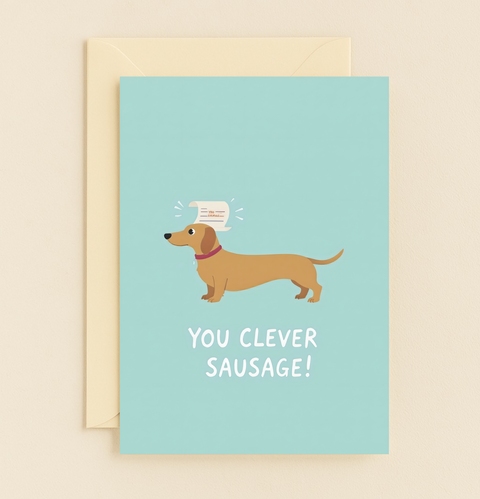 Funny Dachshund Greeting Card Cute Sausage Dog Design - Front