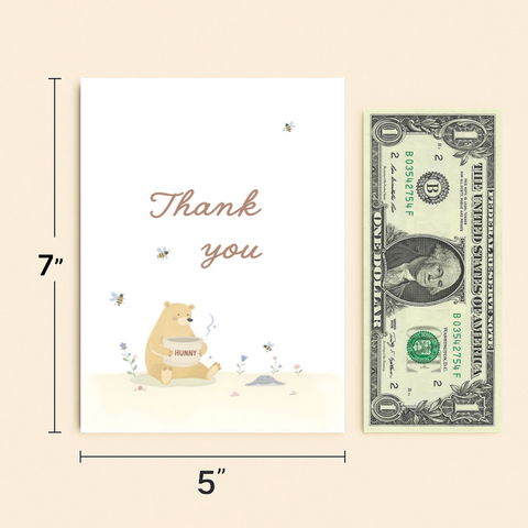 Thank You Greeting Card Cute Bear and Honey Design - Size