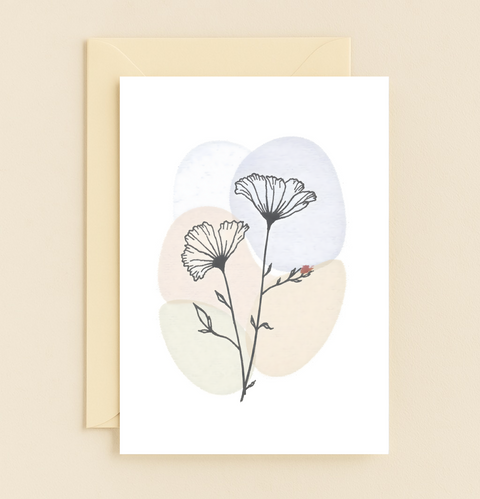 Minimalist Floral Greeting Card Pastel Watercolor Art - Front