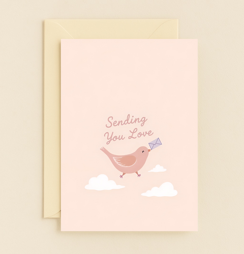 Love Greeting Card with Cute Bird Illustration - Front