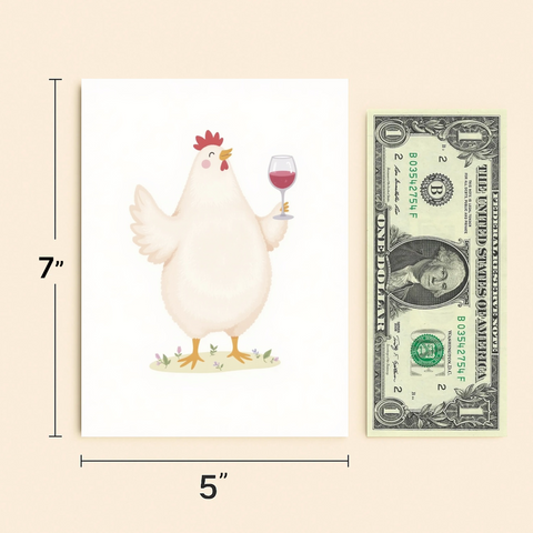 Funny Birthday Greeting Card Chicken with Wine - Size