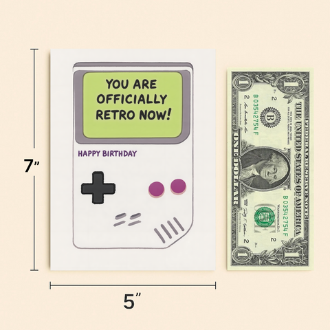 Funny Birthday Greeting Card Retro Gameboy Design - Size