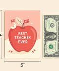 Best Teacher Greeting Card with Cute Apple Design - Size
