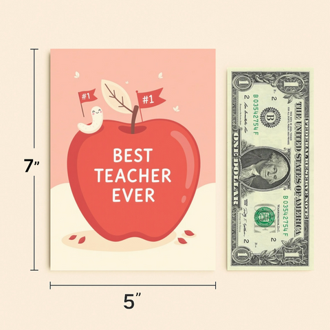 Best Teacher Greeting Card with Cute Apple Design - Size