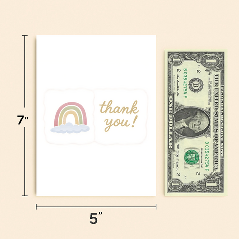 Thank You Card with Rainbow Cute Illustrated Design - Size