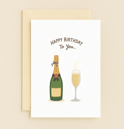 Funny Birthday Card Champagne Bottle Bubbly Cheers - Front
