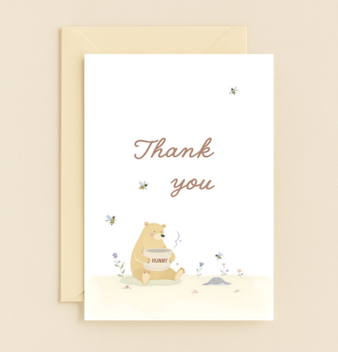 Thank You Greeting Card Cute Bear and Honey Design - Front