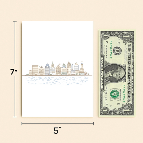 Cityscape Greeting Card Modern Watercolor Illustration - Size
