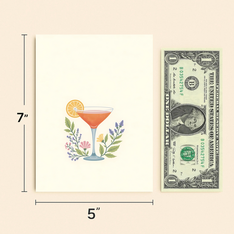 Cocktail Greeting Card with Floral Illustration - Size