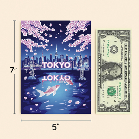 Tokyo Greeting Card Sakura Skyline Modern Art - Size