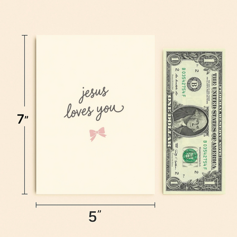 Religious Greeting Card with Pink Bow - Modern Design - Size