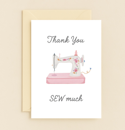Thank You Greeting Card Sew Machine Illustration - Front