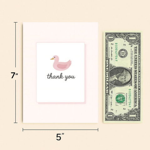Thank You Card Cute Pink Duck Illustration - Size