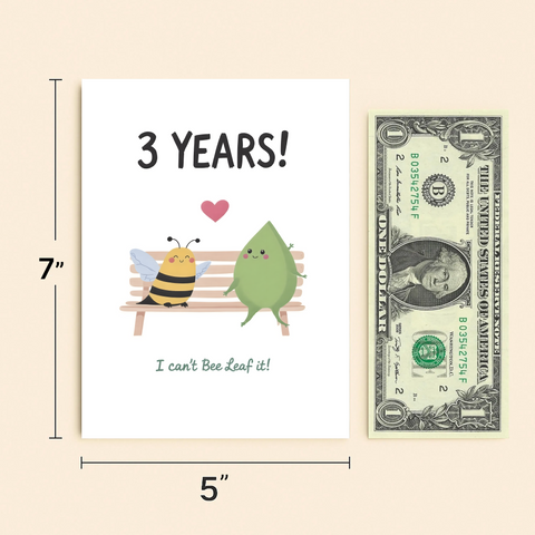 Anniversary Greeting Card Cute Bee Leaf Design - Size