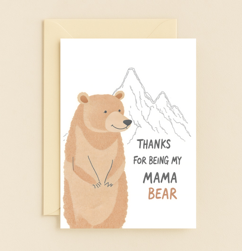 Funny Mothers Day Card Cute Mama Bear Illustration - Front