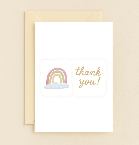 Thank You Card with Rainbow Cute Illustrated Design - Front