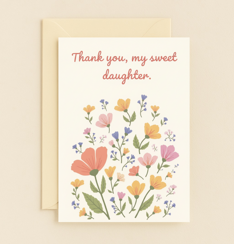 Thank You Card for Daughter Floral Modern Design - Front