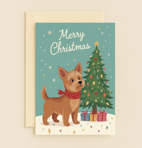 Dog Christmas Tree Presents Merry Christmas Cute Holiday Card product image