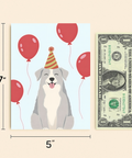 Funny Birthday Greeting Card Cute Dog in Party Hat - Size