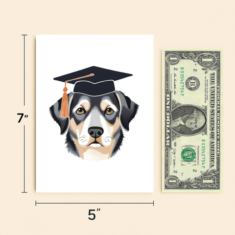 Graduation Card with Cute Dog in Cap - Size