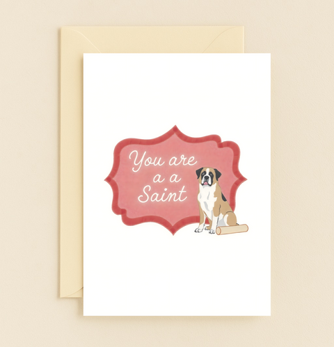 Funny Thank You Card Saint Bernard Illustration - Front