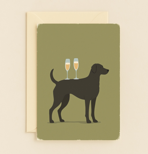 Funny Dog Greeting Card with Champagne Glasses - Front