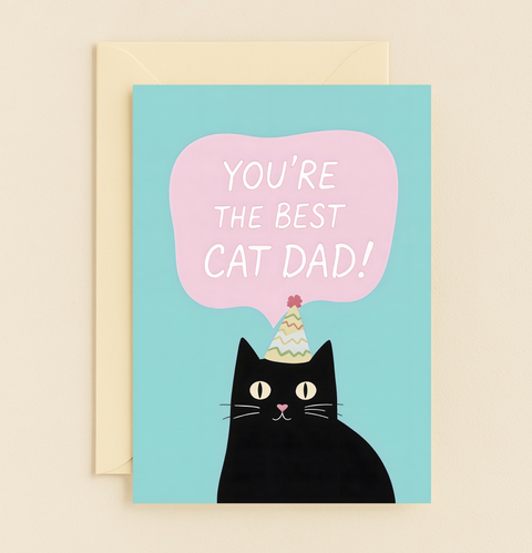 Funny Cat Dad Card with Cute Party Hat - Front