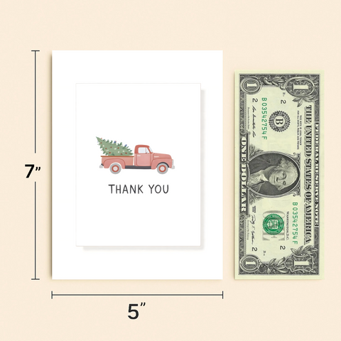 Thank You Greeting Card with Cute Vintage Truck Design - Size