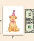 Funny Birthday Greeting Card Cute Dog in Party Hat - Size