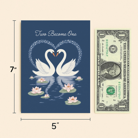 Romantic Wedding Card Elegant Swan Design - Size