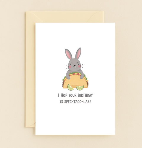 Funny Birthday Greeting Card with Taco Bunny Design - Front
