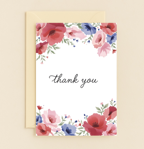 Thank You Card Floral Watercolor Design - Front
