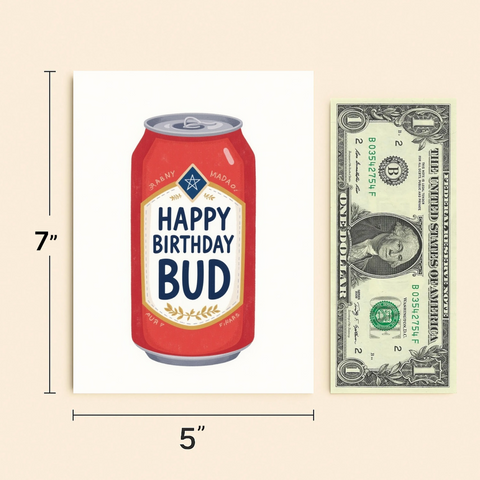 Funny Birthday Greeting Card with Beer Can Design - Size