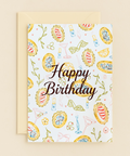 Modern Birthday Card "Happy Birthday" Illustrated Pattern - Front