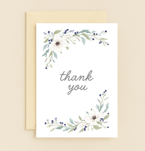 Thank You Card Modern Floral Design - Front