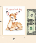 Cute Deer Birthday Card Illustrated Design - Size