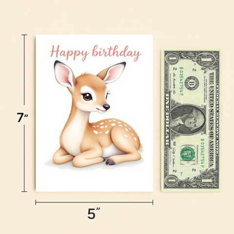 Cute Deer Birthday Card Illustrated Design - Size