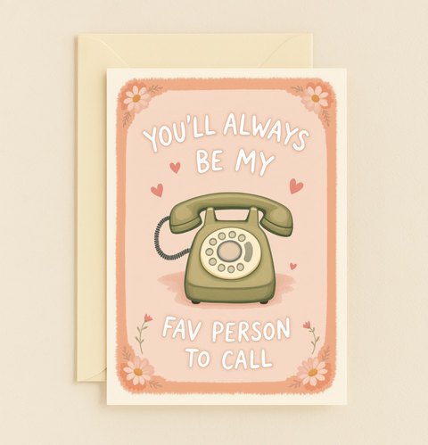 Funny Greeting Card Retro Phone Illustration - Front