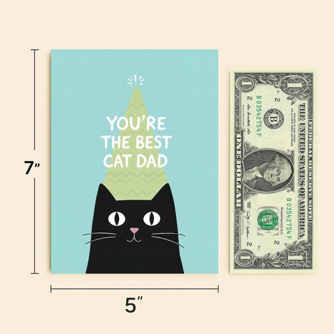 Funny Cat Dad Greeting Card Cute Black Cat Design - Size
