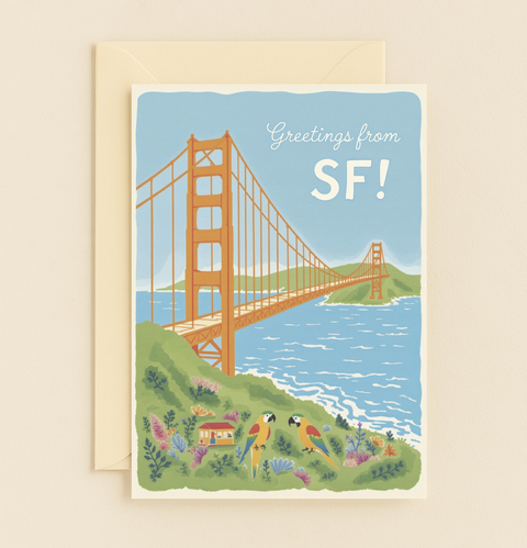 San Francisco Greeting Card Golden Gate Bridge Illustrated - Front
