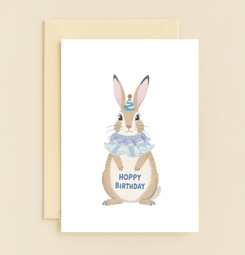 Funny Birthday Greeting Card - Cute Bunny Party Hat Design - Front