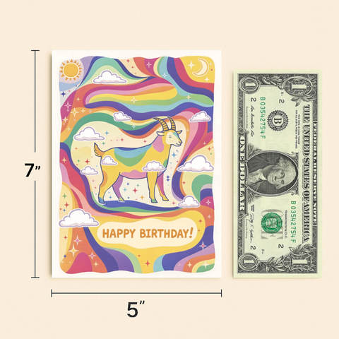 Cosmic Rainbow Goat Birthday Card - Size