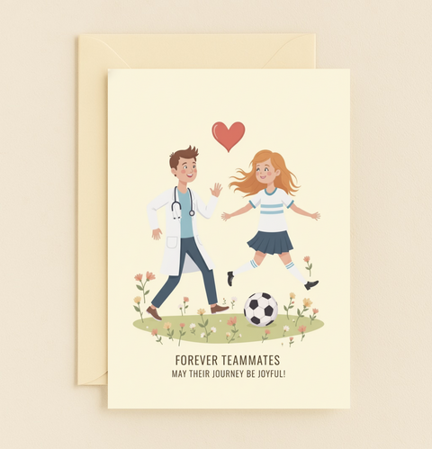 Doctor Soccer Player Forever Teammates Heart Journey Greeting Card product image