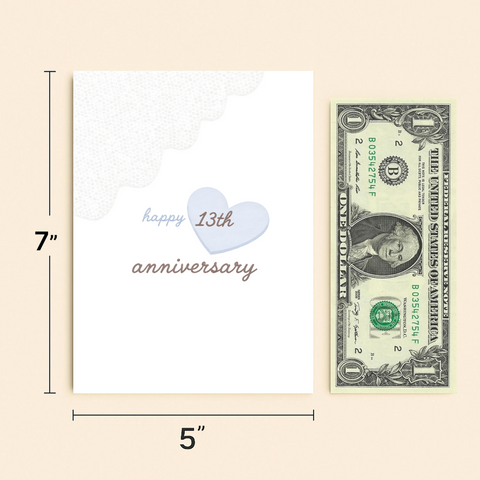 13th Anniversary Card Heart Design Modern - Size