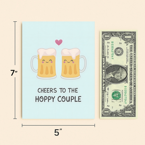 Funny Wedding Card Cute Beer Mugs Illustration - Size