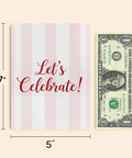 Celebration Greeting Card Red Script on Stripes - Size