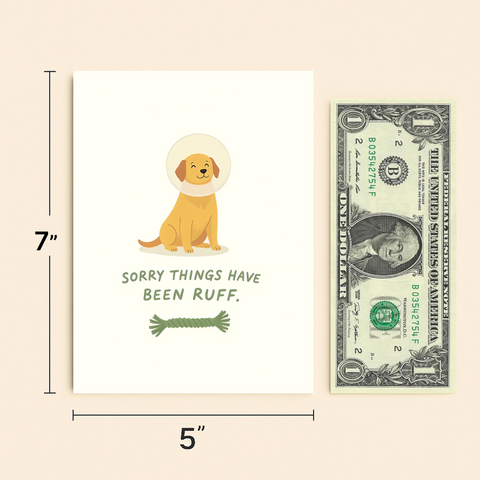 Funny Dog Sympathy Card with Cone Puppy Drawing - Size